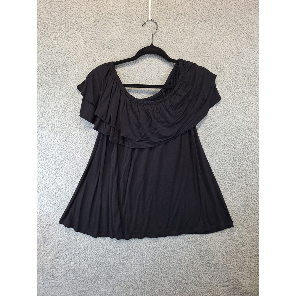 Chelsea & Theodore Blouse Top Womens L Black Rayon Stretch Off Shoulder Cute‎